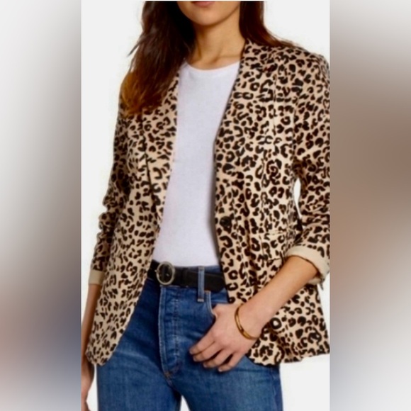 Leopard Animal Print Fitted Button Up 1901 Blazer 4P Petite Cotton Blend - Picture 1 of 2